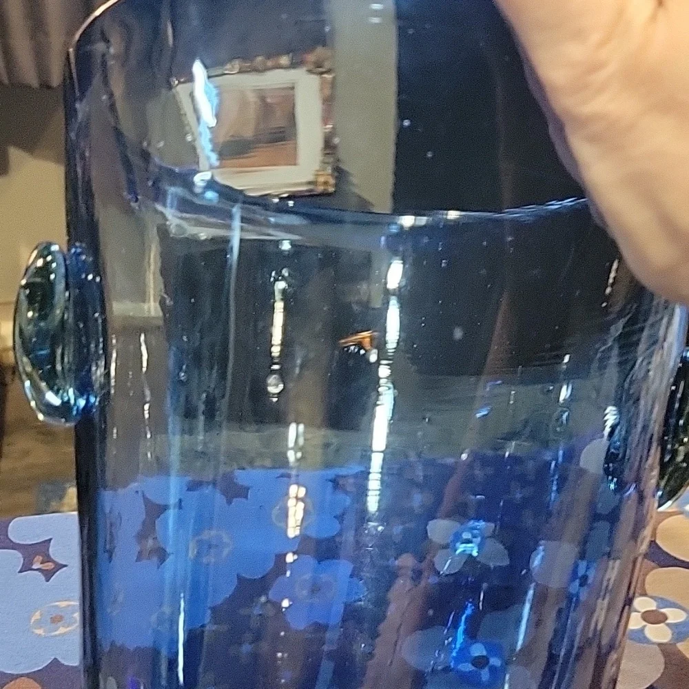 Crate&Barrel Deep Blue Glassware Ice Bucket, EUC